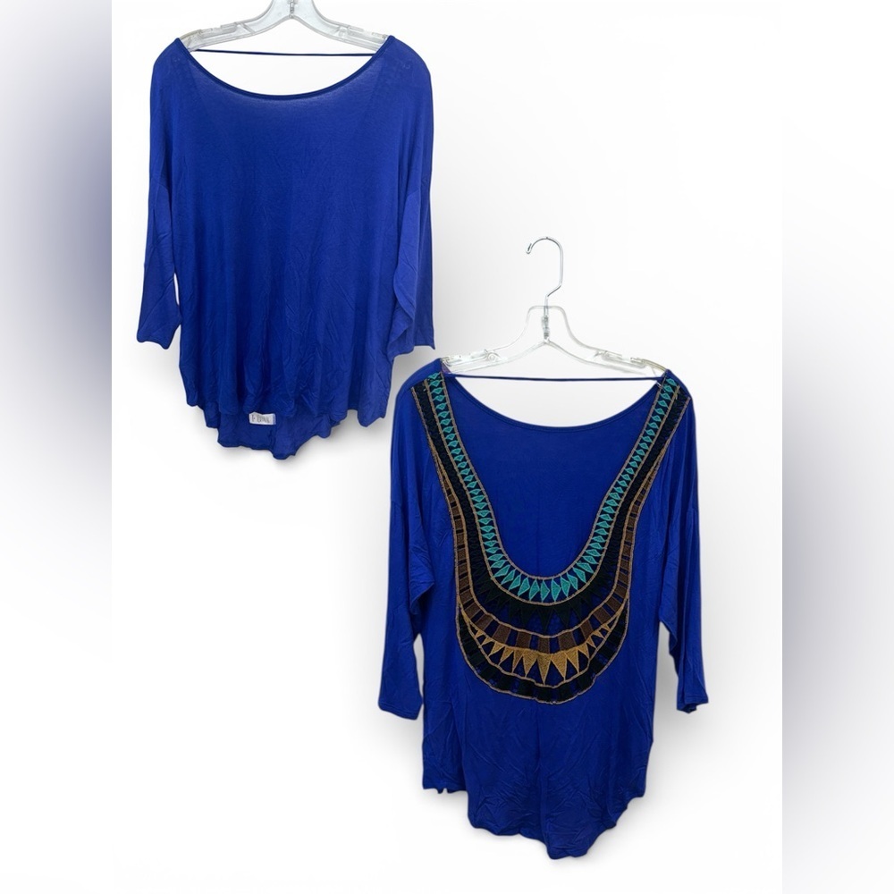 Boho Embroidered Open-Back Top | Royal Blue | Flowing Fit